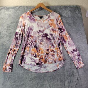 Simply Vera Vera Wang Womens Top Small Purple Orange Floral Print LongSleeve Top